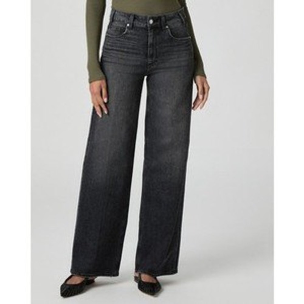 Paige Sasha Jeans Size 29 Viper Black Distressed Wide Leg High Rise Relaxed